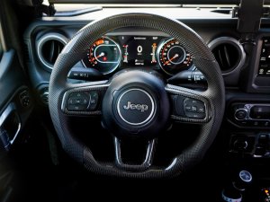 Jeep Wrangler JL Custom Steering Wheel - Carbon Fiber - Round Top/ Flat Bottom - Perf Leather/ Black Stitch